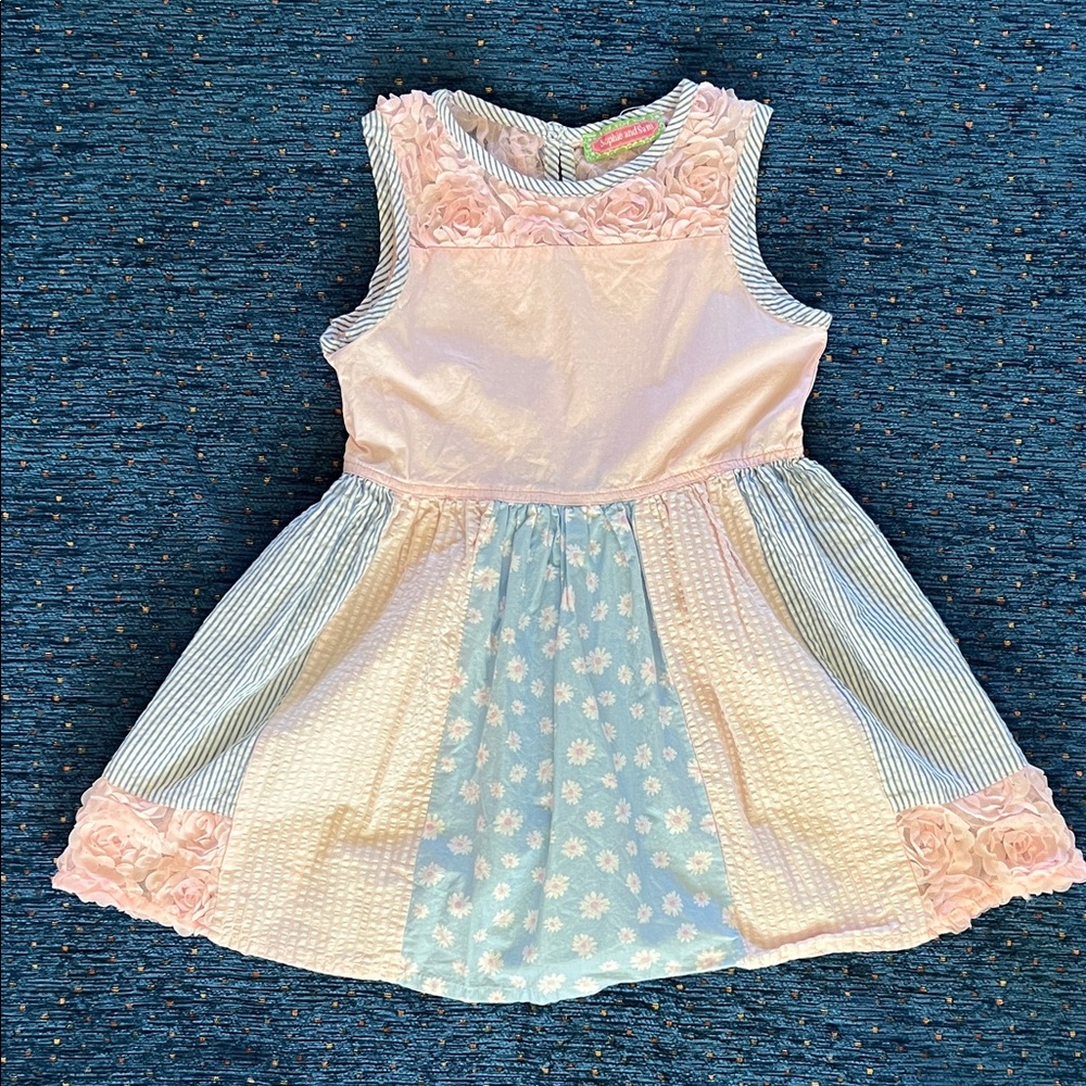 Sophie and Sam brand Pink and Blue floral and striped Kids Dress